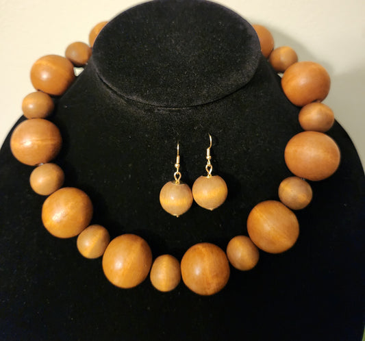 2Pc Round Natural Wooden Necklace