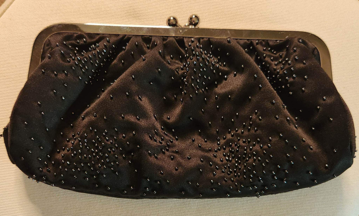 Black Beaded Satin Clutch